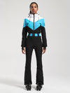 Combinaison de ski une pièce Gsou Snow rétro pour femme, à ceinture et coupe évasée color-block.