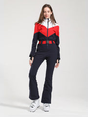 Combinaison de ski Gsou Snow Retro pour femme, à ceinture et jambes évasées colorées.
