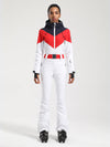 Combinaison de ski une pièce Gsou Snow rétro pour femme, à ceinture et coupe évasée color-block.