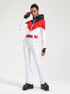 Combinaison de ski une pièce Gsou Snow rétro pour femme, à ceinture et coupe évasée color-block.