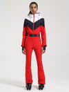 Combinaison de ski une pièce Gsou Snow rétro pour femme, à ceinture et coupe évasée color-block.