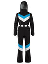 Combinaison de ski Gsou Snow Retro pour femme, à rayures en V et ceinture évasée.
