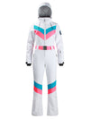 Combinaison de ski Gsou Snow Retro pour femme, à rayures en V et ceinture évasée.