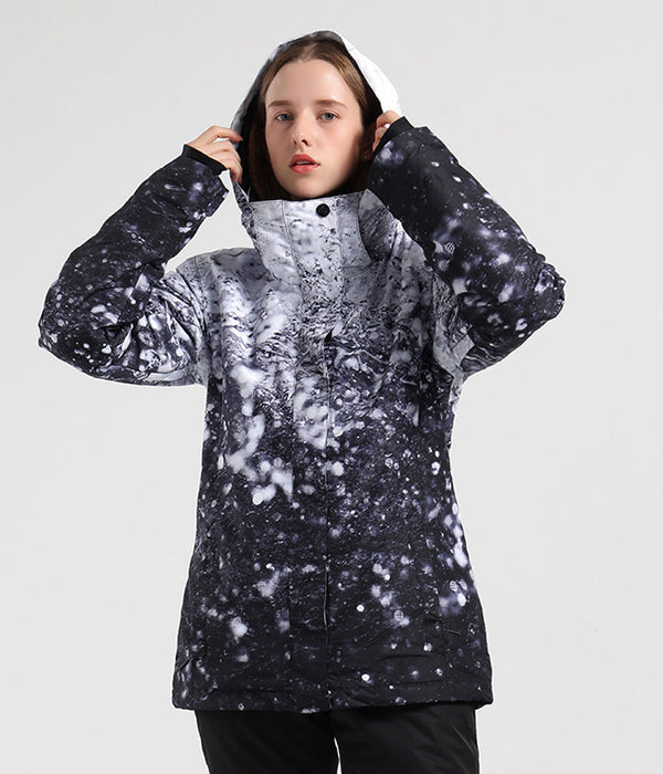 Veste de snowboard d'hiver imperméable à imprimé coloré SMN Mountain Freeze pour femme