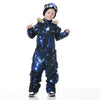Combinaison de ski une pièce bleue magique et colorée pour enfants, imperméable et colorée.